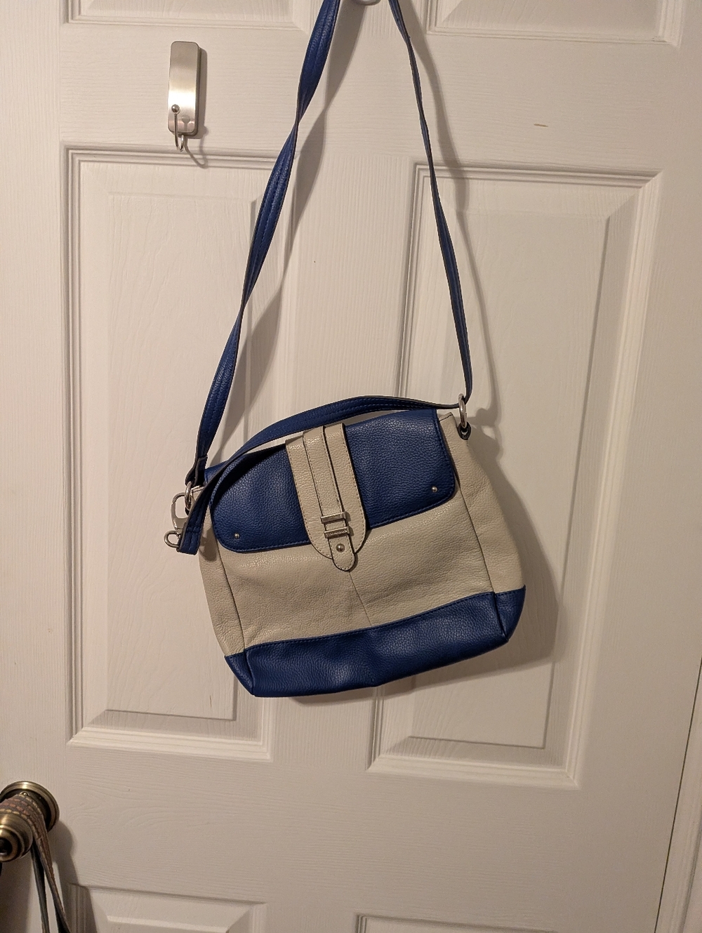 Tignanello Vintage Blue & Cream Crossbody Shoulder Bag